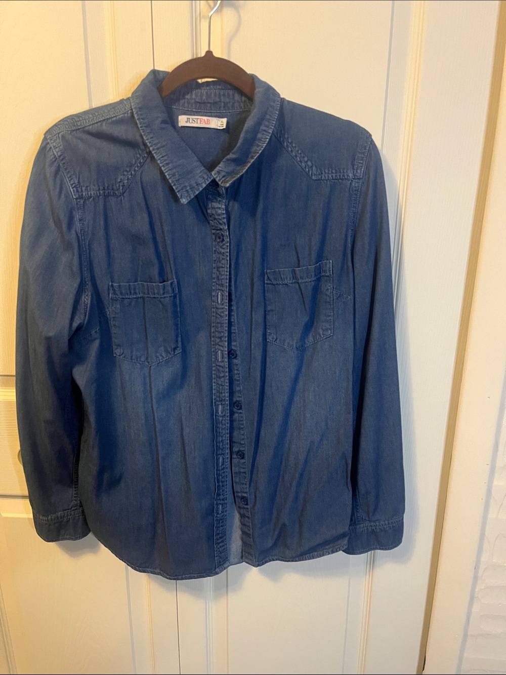 JustFab Denim Button-Up Shirt Jacket in Blue